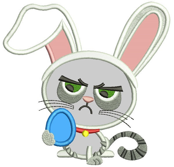 Looks Like Grumpy Cat Wearing Bunny Ears Easter Applique Machine Embroidery Design Digitized Pattern