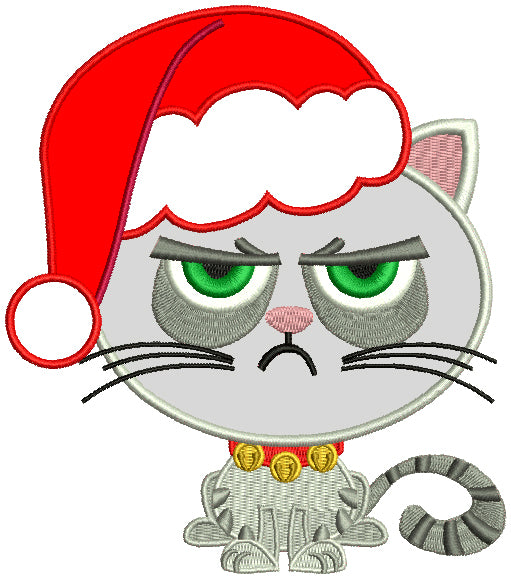 Looks Like Grumpy Cat Wearing a Santa Hat Christmas Applique Machine Embroidery Design Digitized Pattern