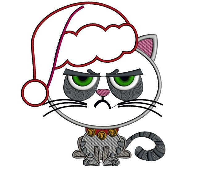 Looks Like Grumpy Cat Wearing a Santa Hat Christmas Applique Machine Embroidery Design Digitized Pattern