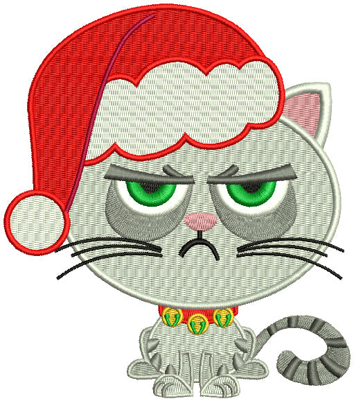 Looks Like Grumpy Cat Wearing a Santa Hat Christmas Filled Machine Embroidery Design Digitized Pattern