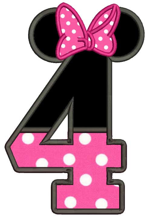 Looks Like Minnie Mouse Ears Fourth Birthday Applique Machine Embroidery Design Digitized Pattern