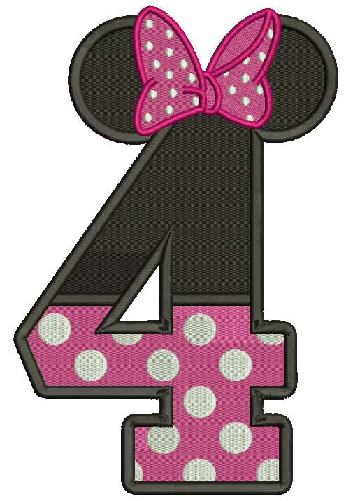 Looks Like Minnie Mouse Ears Fourth Birthday Filled Machine Embroidery Design Digitized Pattern