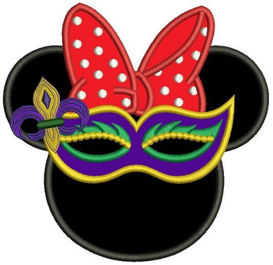 Looks Like Minnie Wearing Mardi Gras Mask Applique Machine Embroidery Design Digitized Pattern
