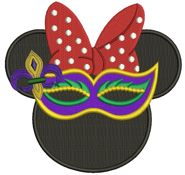 Looks Like Minnie Wearing Mardi Gras Mask Filled Machine Embroidery Design Digitized Pattern