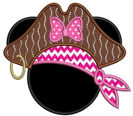 Looks like Pirate Minnie Mouse Ears Applique Machine Embroidery Digitized Pattern- Instant Download - 4x4 ,5x7,6x10 -hoops