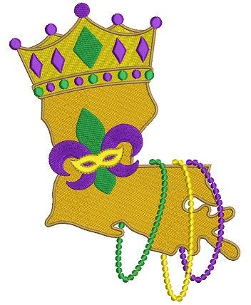 Louisiana State Mardi Gras Filled Machine Embroidery Digitized Design Pattern