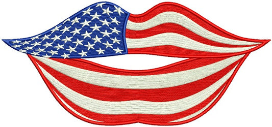 Love America Kiss Flag Filled Machine Embroidery Design Digitized Pattern