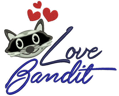 Love Bandit Raccoon With Hearts Love Applique Machine Embroidery Design Digitized Pattern