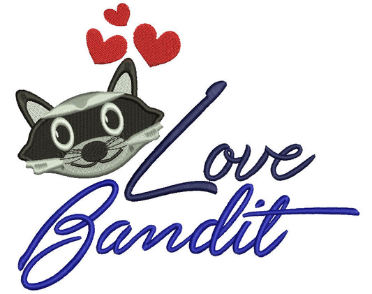 Love Bandit Raccoon With Hearts Love Filled Machine Embroidery Design Digitized Pattern