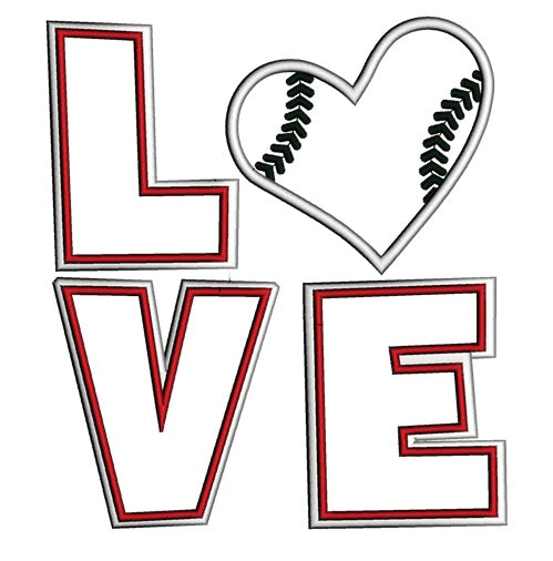 Love Baseball Big Heart Sport Applique Machine Embroidery Digitized Design Pattern