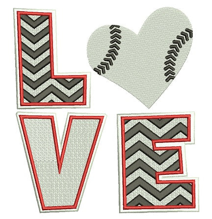Love Baseball Big Heart Sport Filled Machine Embroidery Digitized Design Pattern