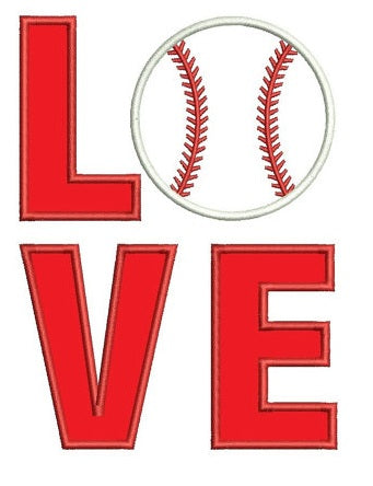 Love Baseball Sport Applique - Instant Download Machine Embroidery Digitized Design - comes in three sizes to fit 4x4 , 5x7, and 6x10 hoops
