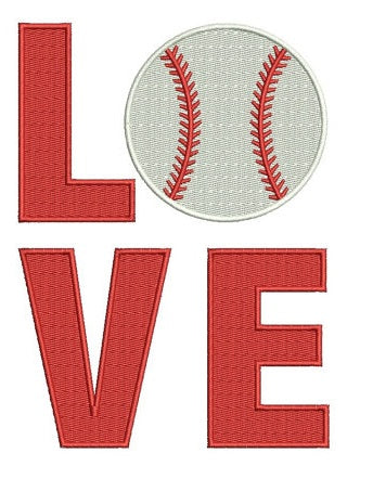 Love Baseball - Sport Instant Download Filled In Machine Embroidery Digitized Design - comes in three sizes to fit 4x4 , 5x7, and 6x10 hoops