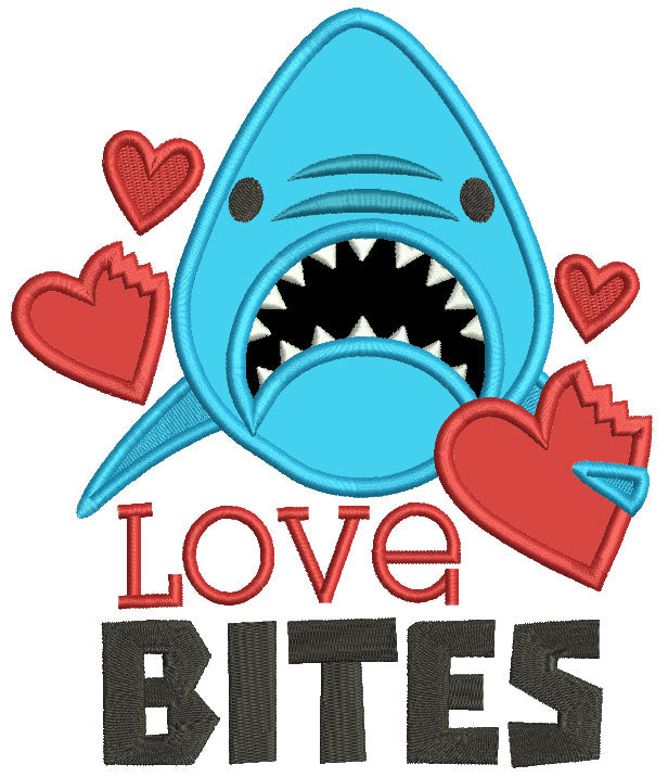 Love Bites Shark Valentine's Day Applique Machine Embroidery Design Digitized Pattern