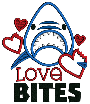 Love Bites Shark Valentine's Day Applique Machine Embroidery Design Digitized Pattern