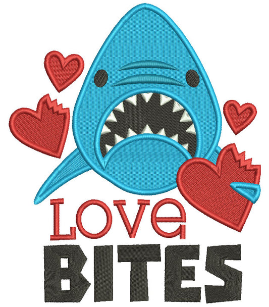 Love Bites Shark Valentine's Day Filled Machine Embroidery Design Digitized Pattern