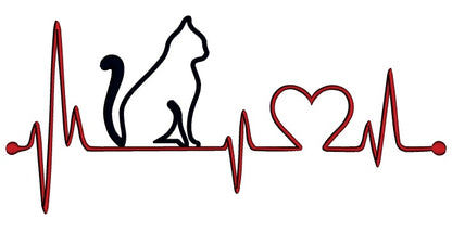 Love Cat EKG Heartbeat Applique Machine Embroidery Design Digitized Pattern