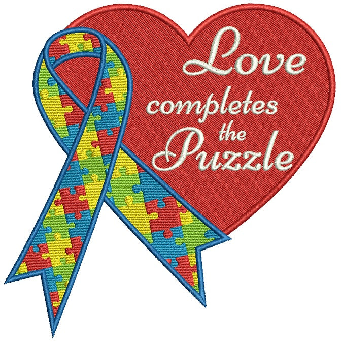 Love Completes The Puzzle Autism Awareness Big Heart Filled Machine Embroidery Design Digitized Pattern