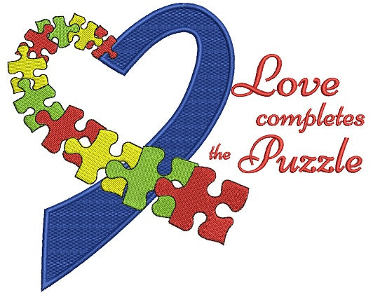 Love Completes The Puzzle Autism Awareness Heart Filled Machine Embroidery Design Digitized Pattern