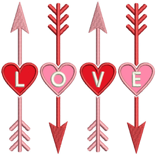 Love Cupid Arrows Valentine's Day Applique Machine Embroidery Design Digitized Pattern