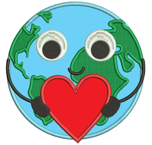 Love Eearth Globe Map of the World With a Big Heart Applique Machine Embroidery Digitized Design Pattern