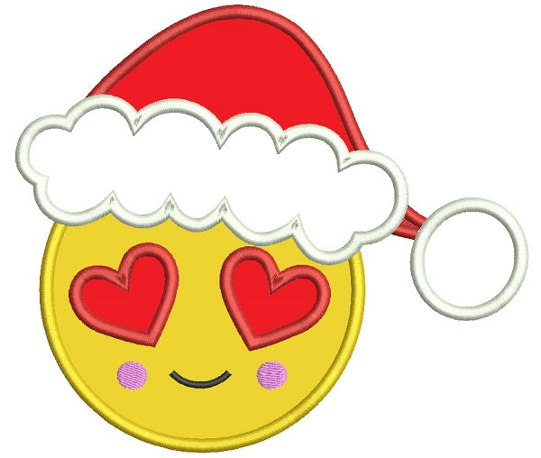 Love Emoji Wearing Santa Hat Christmas Applique Machine Embroidery Design Digitized Pattern