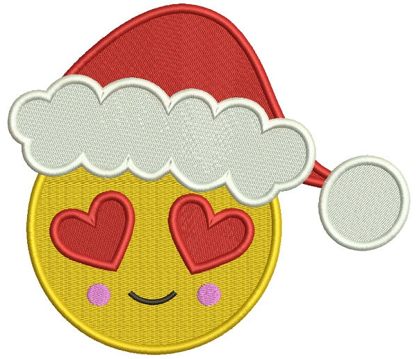Love Emoji Wearing Santa Hat Christmas Filled Machine Embroidery Design Digitized Pattern
