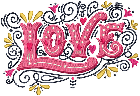 Love Fancy Letters With Hearts Filled Machine Embroidery Design Digitized Pattern