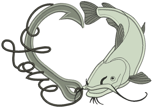 Love Fishing Hook With Fish Applique Machine Embroidery Design Digitized Pattern