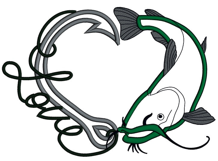Love Fishing Hook With Fish Applique Machine Embroidery Design Digitized Pattern
