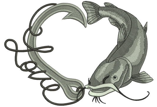 Love Fishing Hook With Fish Filled Machine Embroidery Design Digitized Pattern