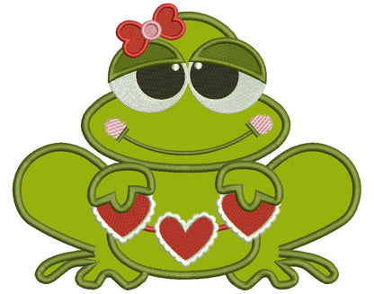 Love Frog Holding Hearts Applique Machine Embroidery Design Digitized Pattern