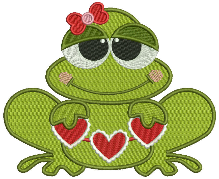 Love Frog Holding Hearts Filled Machine Embroidery Design Digitized Pattern