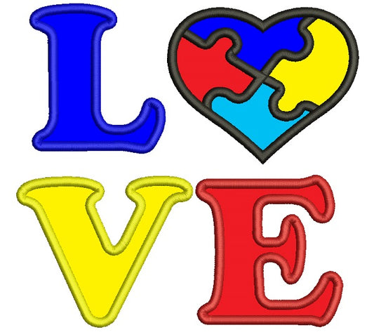 Love Heart Autism Awareness Applique Machine Embroidery Design Digitized Pattern