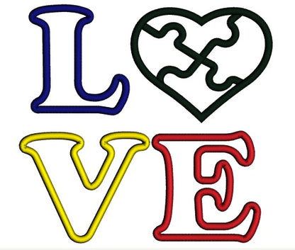 Love Heart Autism Awareness Applique Machine Embroidery Design Digitized Pattern