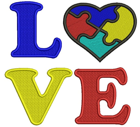 Love Heart Autism Awareness Filled Machine Embroidery Design Digitized Pattern