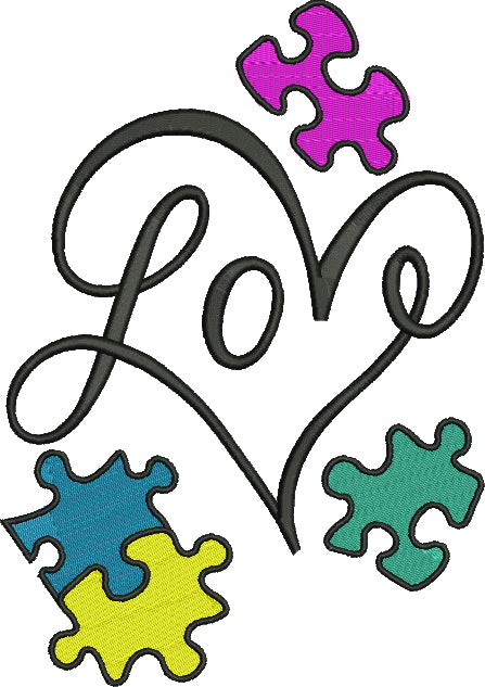 Love Heart Autism Awareness Puzzle Filled Machine Embroidery Digitized Design Pattern