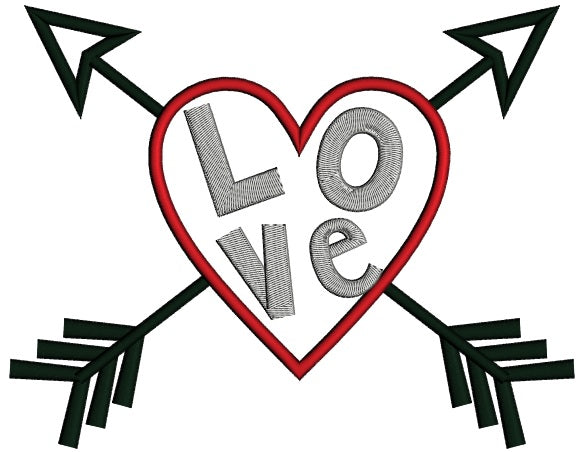Love Heart With Arrows Applique Machine Embroidery Design Digitized Pattern