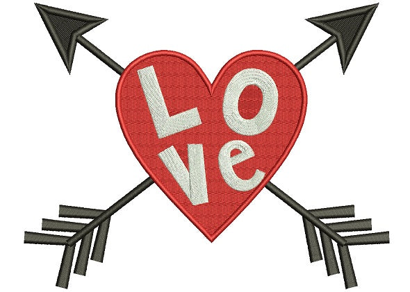 Love Heart With Arrows Filled Machine Embroidery Design Digitized Pattern