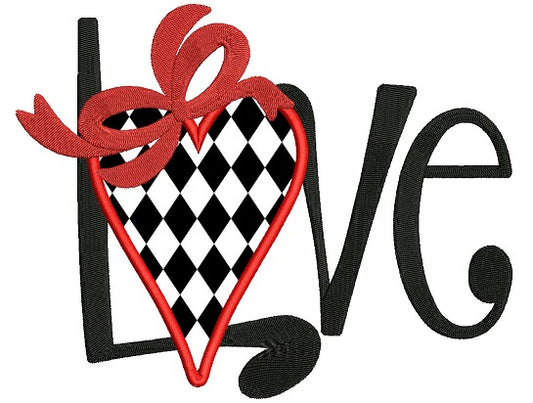 Love Heart With Ribbon Applique Machine Embroidery Design Digitized Pattern