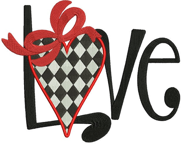 Love Heart With Ribbon Filled Machine Embroidery Design Digitized Pattern