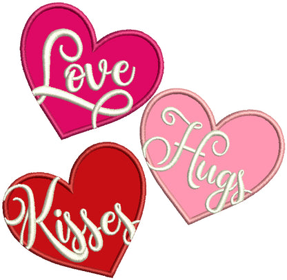 Love Hugs Kisses Hearts Applique Machine Embroidery Design Digitized Pattern