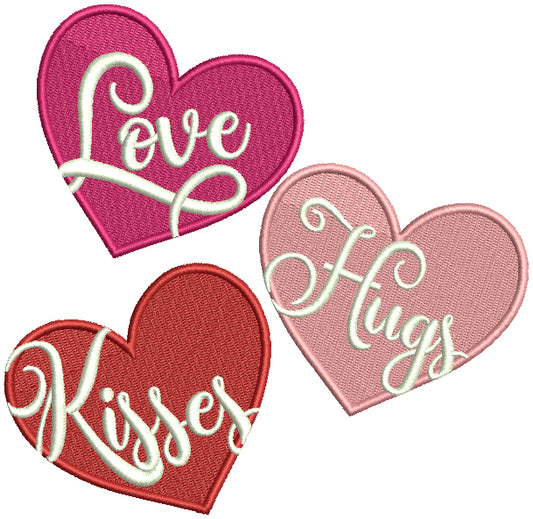 Love Hugs Kisses Hearts Filled Machine Embroidery Design Digitized Pattern