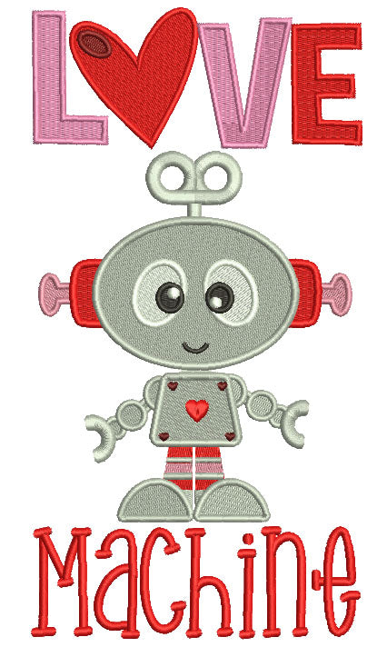 Love Machine Robot Filled Machine Embroidery Design Digitized Pattern