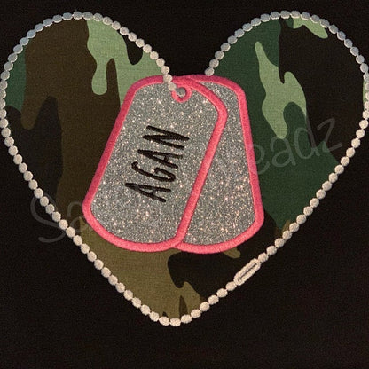 Love Military Heart Applique (Dog Tags) Machine Embroidery Digitized Design Pattern - Instant Download - 4x4 , 5x7, and 6x10 -hoops