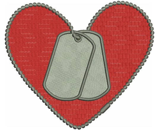 Love Military Heart (Dog Tags) Machine Filled Embroidery Digitized Design Pattern - Instant Download - 4x4 , 5x7, and 6x10 -hoops
