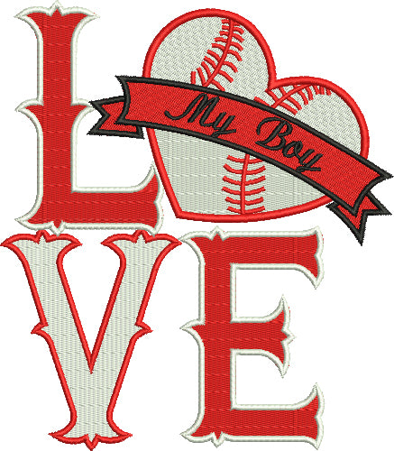 Love My Boy Baseball Heart Filled Machine Embroidery Digitized Design Pattern
