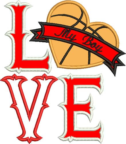 Love My Boy Basketball Heart Sports Applique Machine Embroidery Digitized Design Pattern