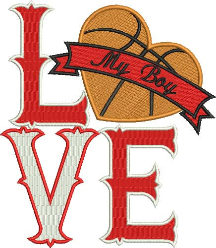 Love My Boy Basketball Heart Sports Filled Machine Embroidery Digitized Design Pattern