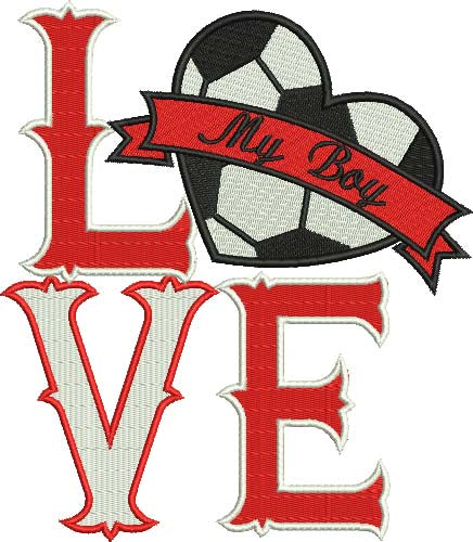 Love My Boy Soccer Heart Sports Filled Machine Embroidery Digitized Design Pattern